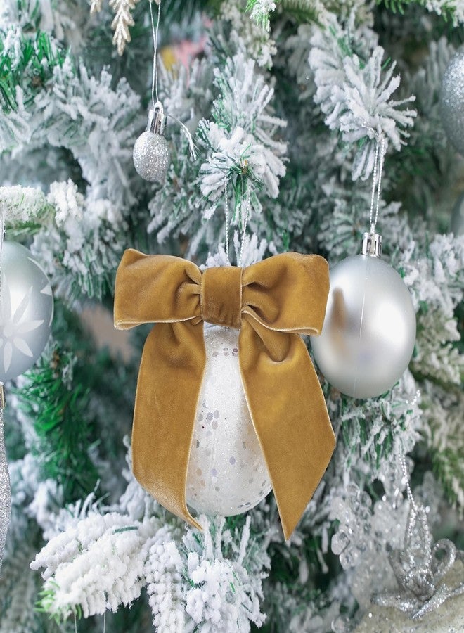 AIMUDI Gold Velvet Bows 4.5" Gold Christmas Bows for Tree Premade Bows for Wreaths Twist Tie Bows for Gift Wrapping, Festive Winter Decor, Tree Garland, Swag, Wedding Decor - 12 PCs - Image 4